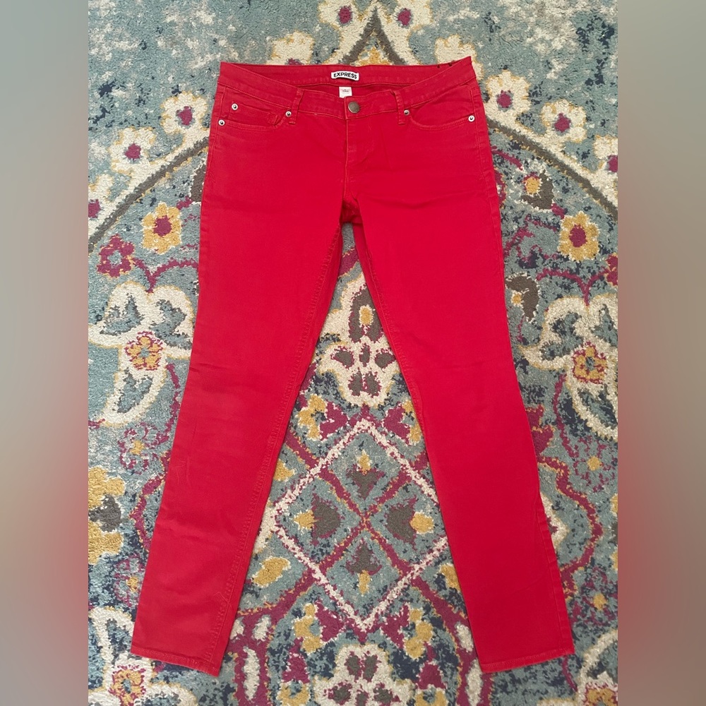 Express Red Mid Rise Skinny Jeans